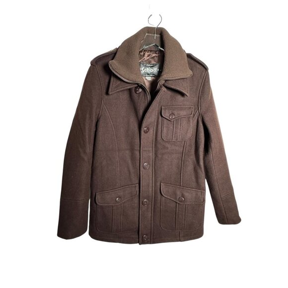 SCHOTT Mens Wool jacket coat size Large Brown Cargo pockets - Picture 1 of 8